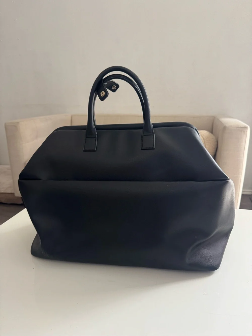 Black Men’s Weekender Travel Bag - Minimal Leather Carryall